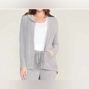 Barefoot Dreams CozyChic Ultra Lite Hooded Cardigan light gray size small